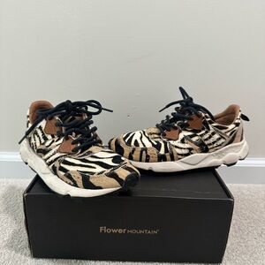 Flower Mountain Black & Tan Zebra Print Sneakers